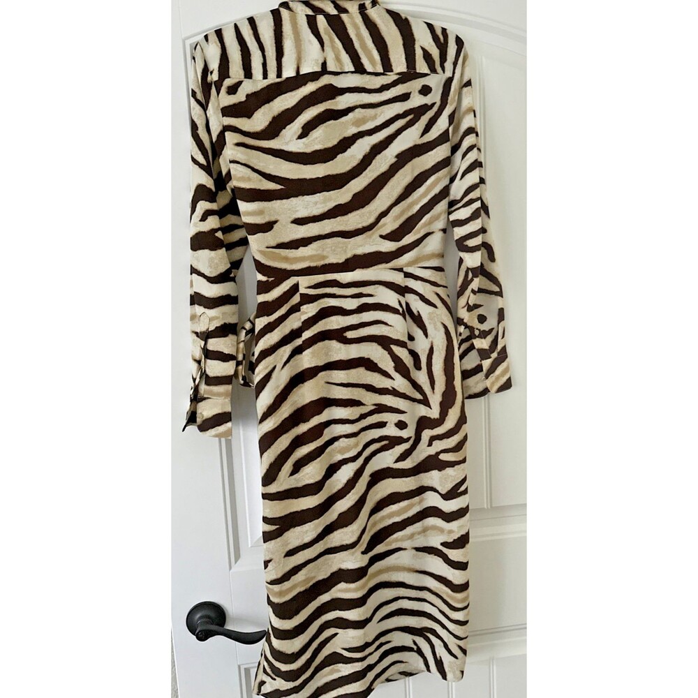 Lauren Ralph Lauren Women's Zebra-Print Tie-Front Crepe Shirtdress Cream Brown 2 - Picture 12 of 14